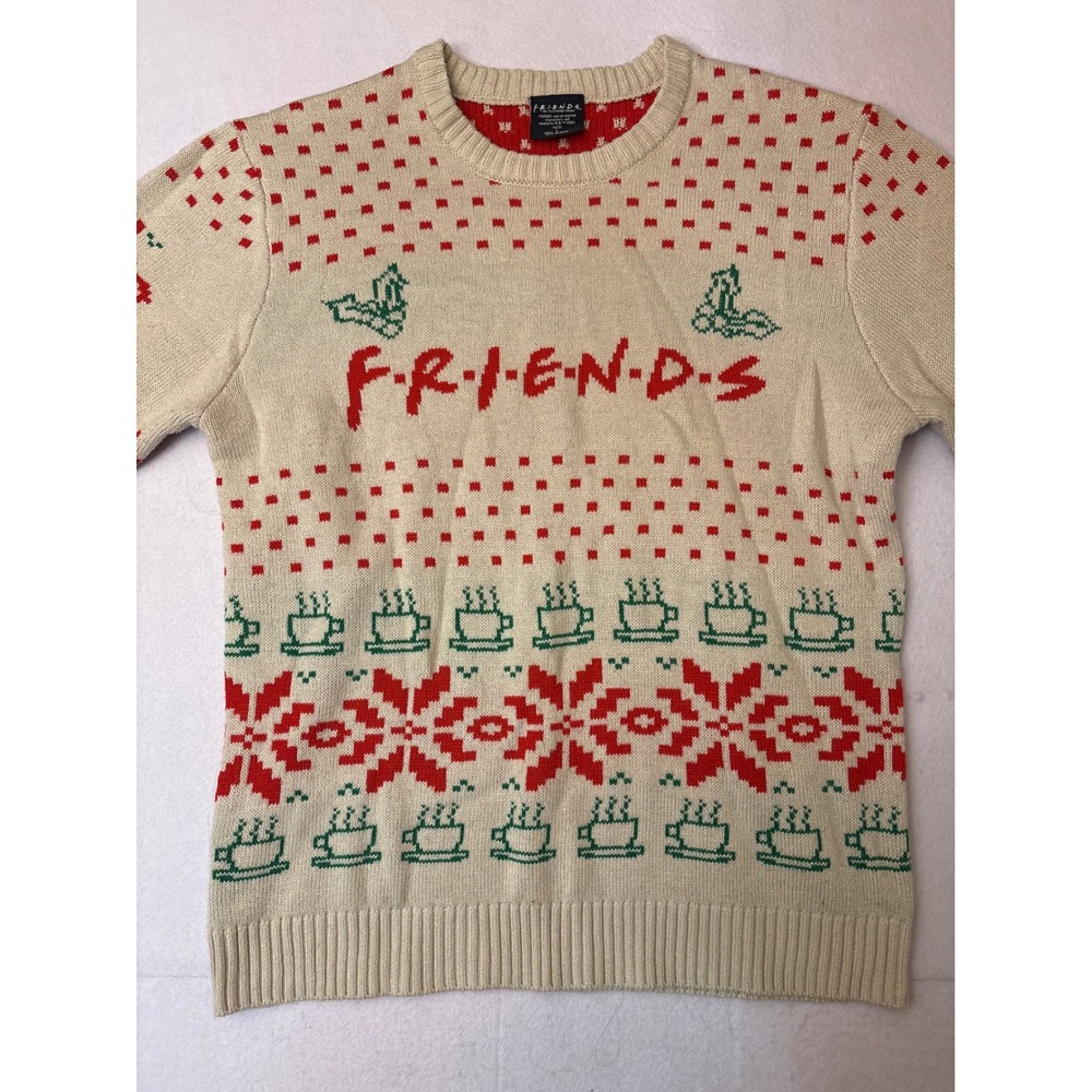 Friends The Television Series Holiday Sweater Cream Red Fair Isle Central Perk L